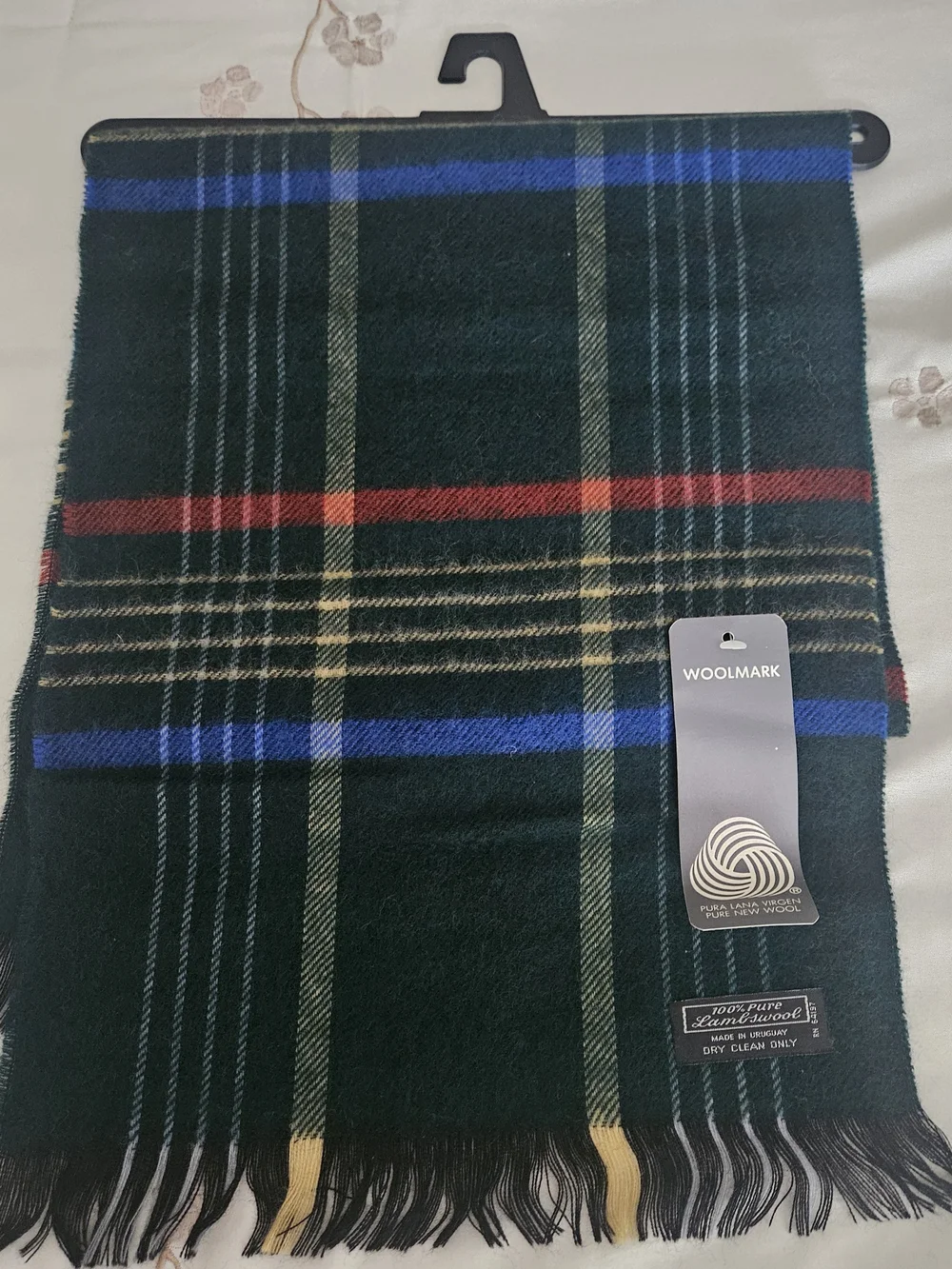 Woolmark Men's Dark Green Plaid Lambswool Scarf